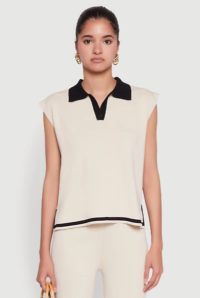 Womens Daisy Contrast Trim Cap Sleeve Blouse,