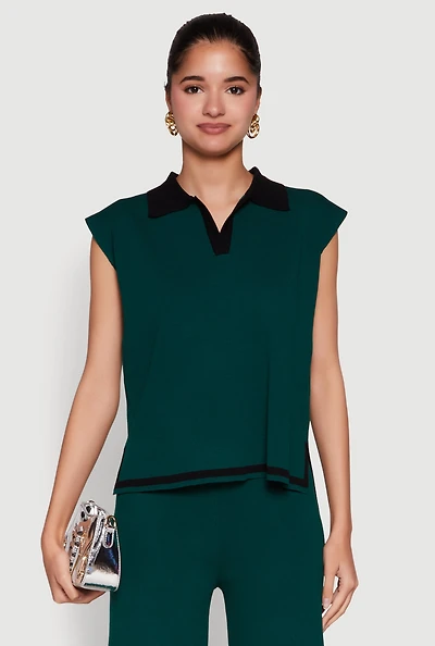 Womens Daisy Contrast Trim Cap Sleeve Blouse,