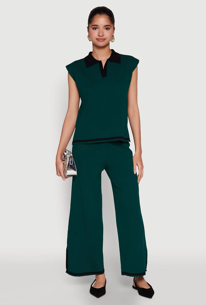 Womens Daisy Contrast Trim Cap Sleeve Blouse, Green, Size L