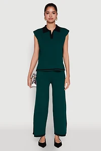 Womens Daisy Contrast Trim Cap Sleeve Blouse, Green, Size L