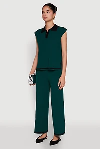 Womens Daisy Contrast Trim Cap Sleeve Blouse, Green, Size L