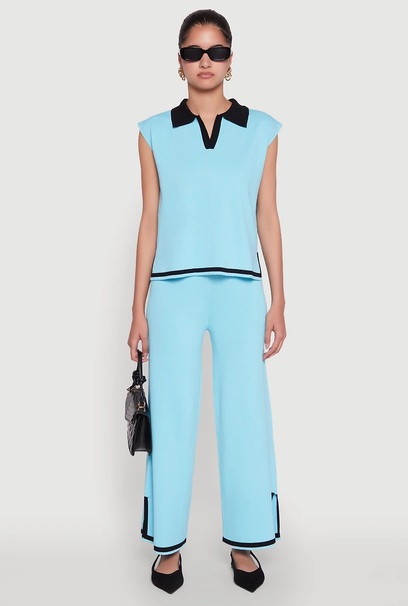 Womens Daisy Contrast Trim Cap Sleeve Blouse, Blue, Size S