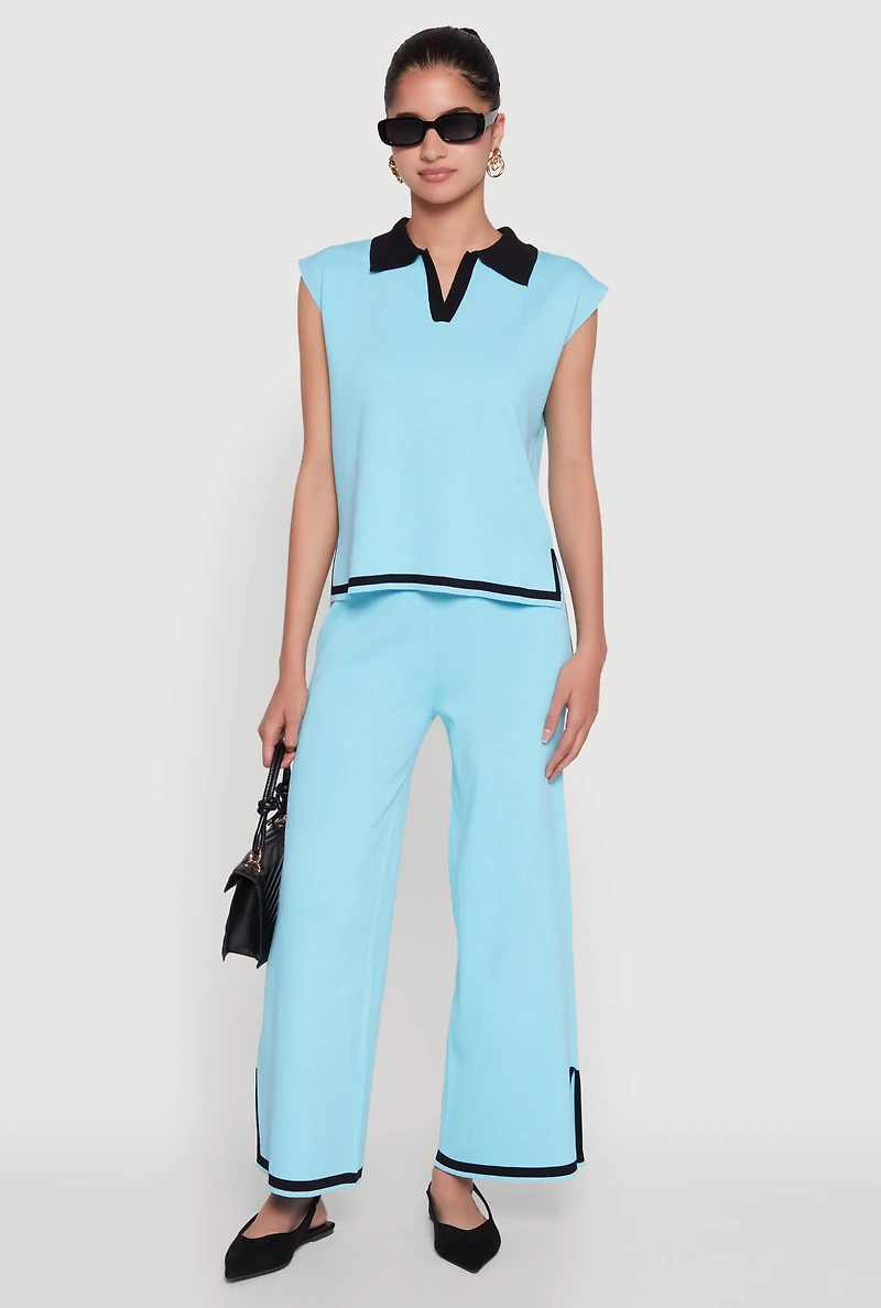 Womens Daisy Contrast Trim Cap Sleeve Blouse, Blue, Size S