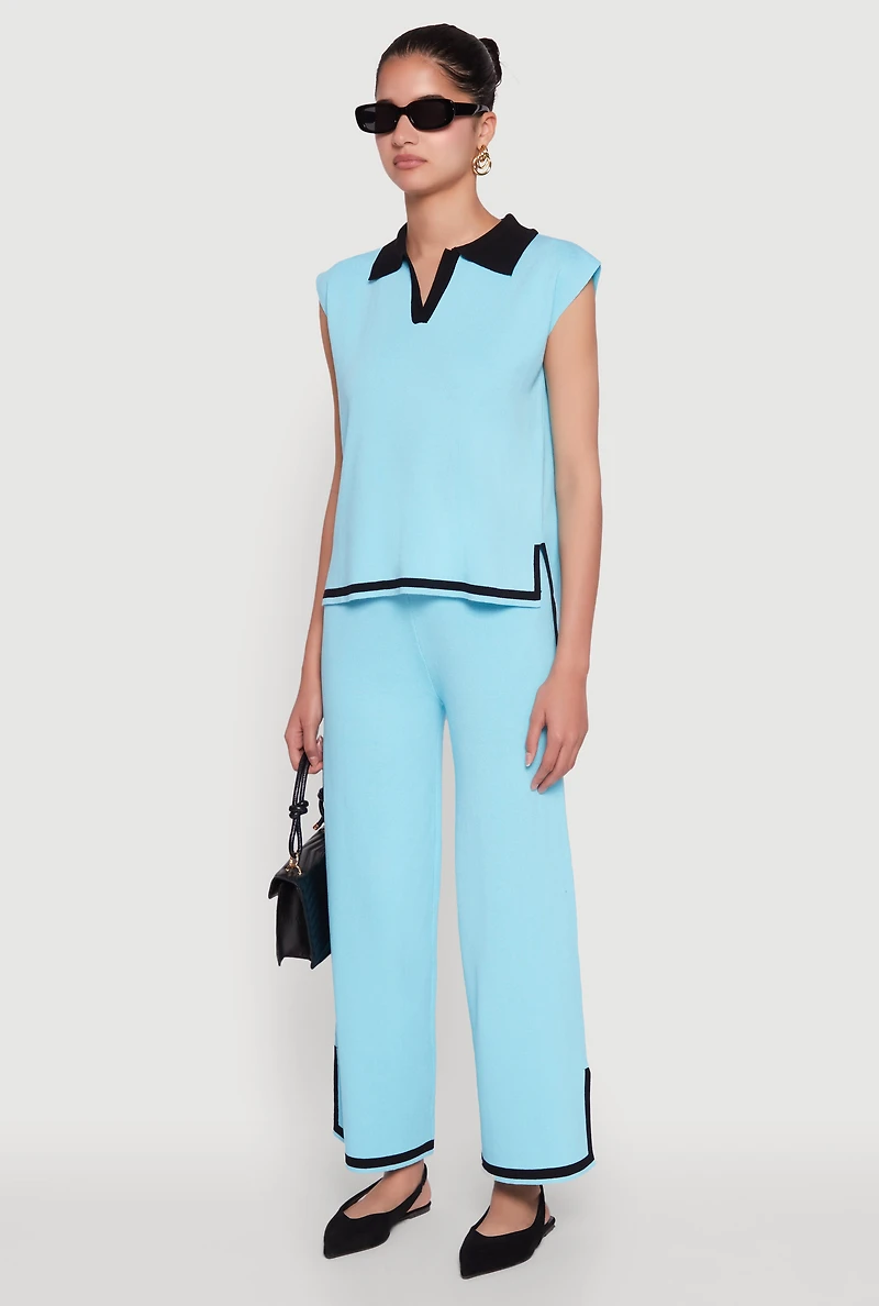 Womens Daisy Contrast Trim Cap Sleeve Blouse, Blue, Size S