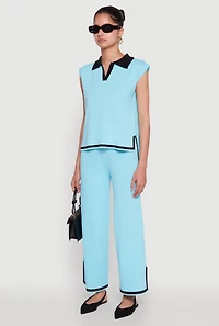 Womens Daisy Contrast Trim Cap Sleeve Blouse, Blue, Size S