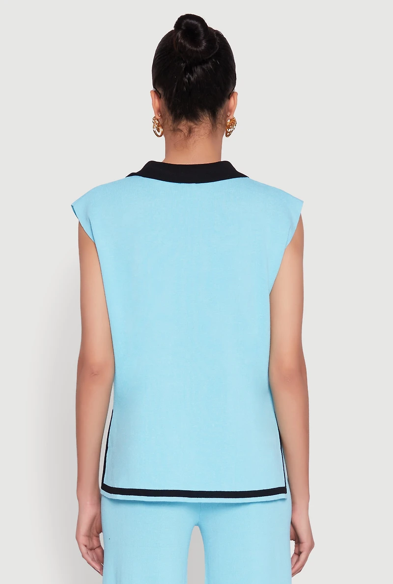 Womens Daisy Contrast Trim Cap Sleeve Blouse, Blue, Size S