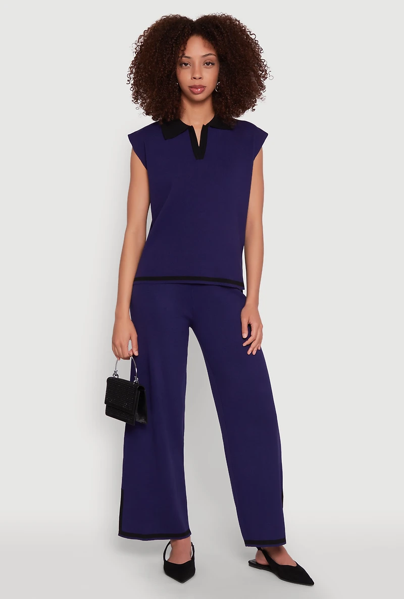 Womens Daisy Contrast Trim Cap Sleeve Blouse, Blue,