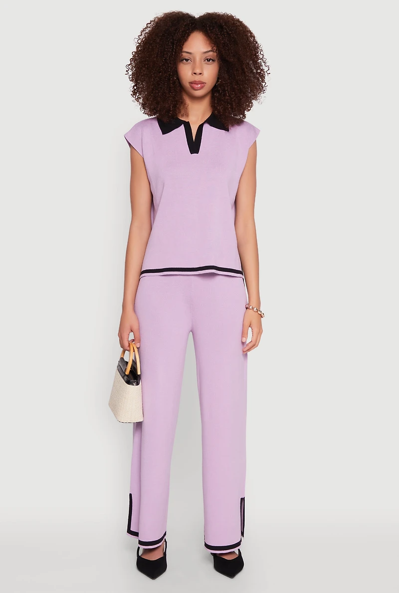 Womens Daisy Contrast Trim Cap Sleeve Blouse, Purple, Size S