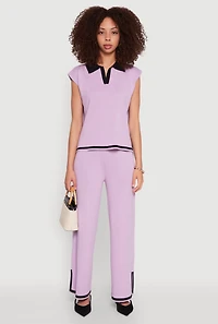 Womens Daisy Contrast Trim Cap Sleeve Blouse, Purple, Size S