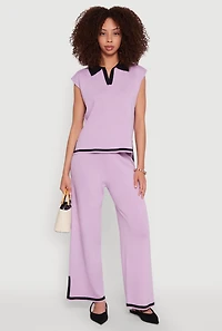 Womens Daisy Contrast Trim Cap Sleeve Blouse, Purple, Size S