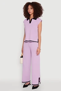 Womens Daisy Contrast Trim Cap Sleeve Blouse, Purple, Size S