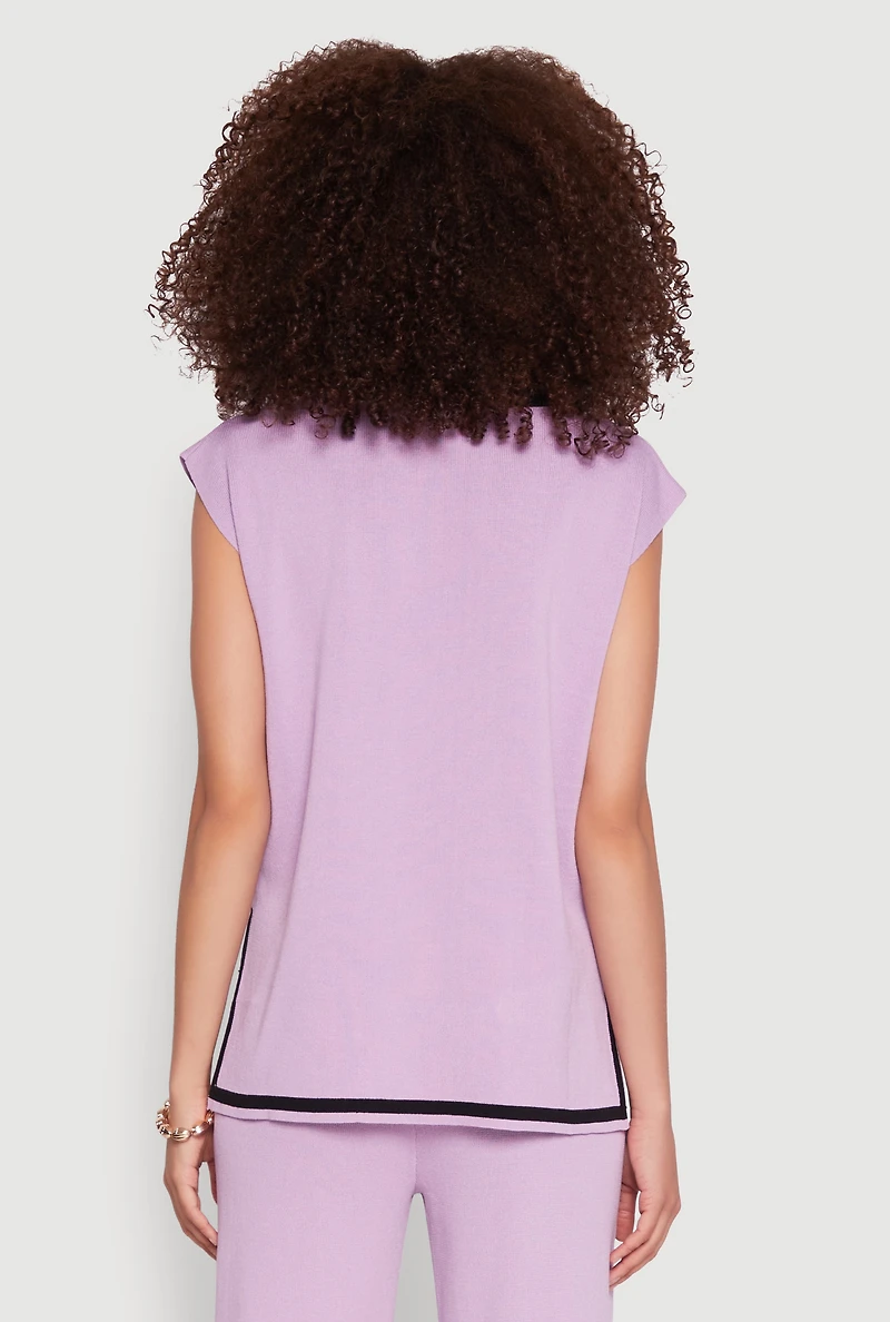 Womens Daisy Contrast Trim Cap Sleeve Blouse, Purple, Size S