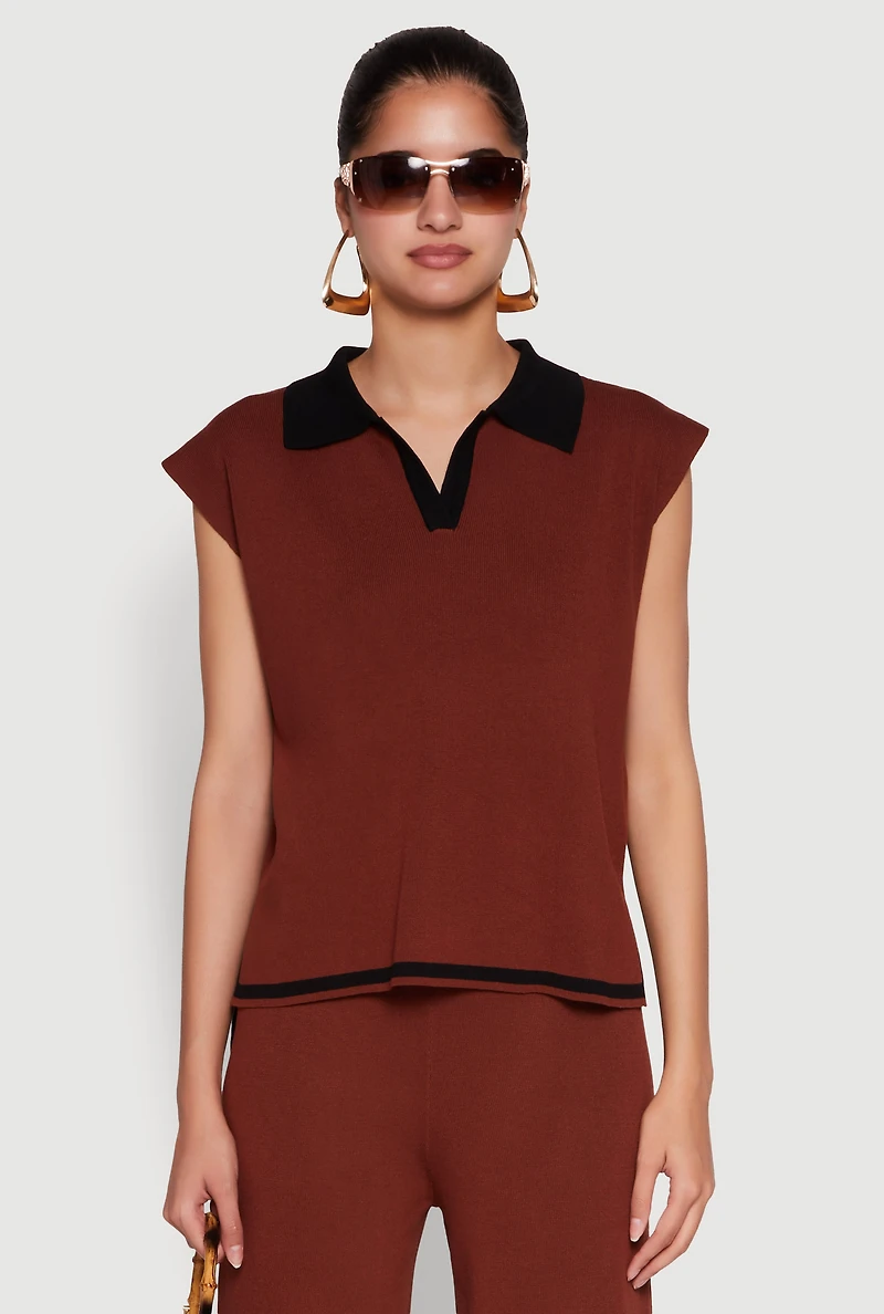 Daisy Contrast Trim Cap Sleeve Blouse