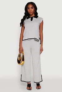 Daisy Contrast Trim Wide Leg Pants