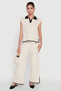 Daisy Contrast Trim Wide Leg Pants