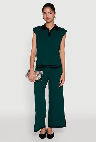 Womens Daisy Contrast Trim Wide Leg Pants,