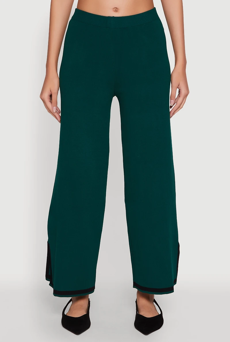 Womens Daisy Contrast Trim Wide Leg Pants, Green, Size S