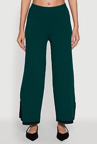 Womens Daisy Contrast Trim Wide Leg Pants, Green, Size S