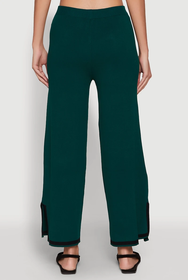 Womens Daisy Contrast Trim Wide Leg Pants, Green, Size S