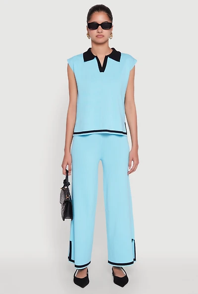 Womens Daisy Contrast Trim Wide Leg Pants,