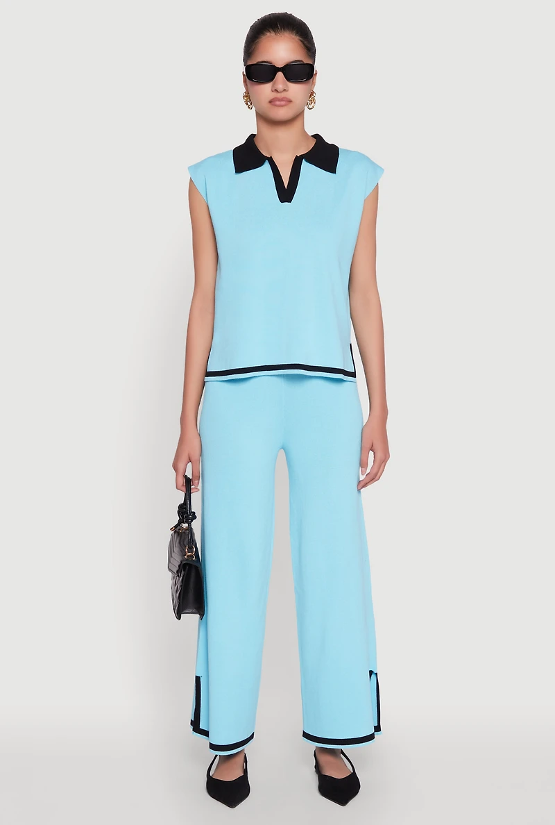 Daisy Contrast Trim Wide Leg Pants