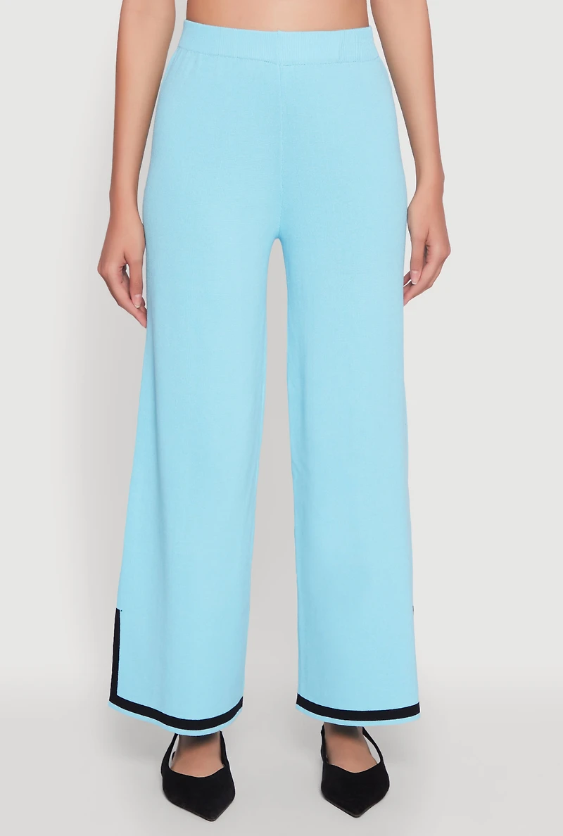 Womens Daisy Contrast Trim Wide Leg Pants, Blue,