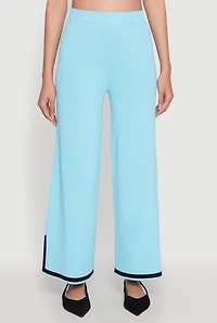 Womens Daisy Contrast Trim Wide Leg Pants, Blue,
