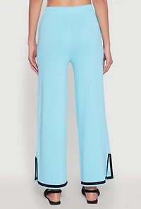 Womens Daisy Contrast Trim Wide Leg Pants, Blue,