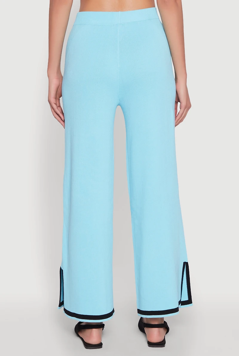 Womens Daisy Contrast Trim Wide Leg Pants, Blue, Size M