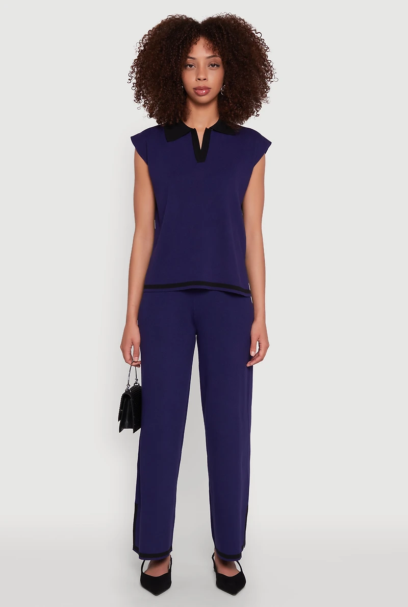 Daisy Contrast Trim Wide Leg Pants