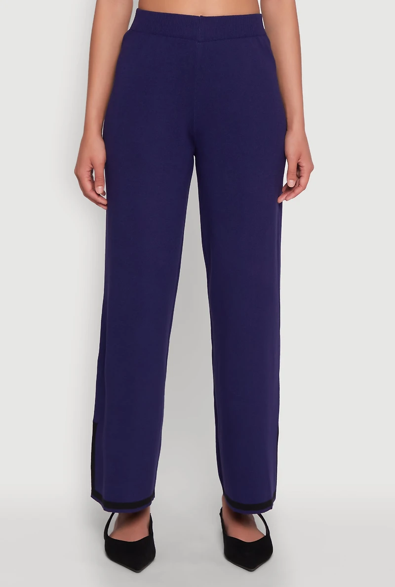 Womens Daisy Contrast Trim Wide Leg Pants, Blue,