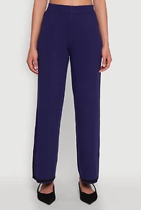 Womens Daisy Contrast Trim Wide Leg Pants, Blue,