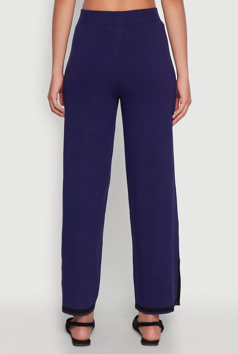 Womens Daisy Contrast Trim Wide Leg Pants, Blue,