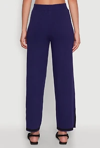 Womens Daisy Contrast Trim Wide Leg Pants, Blue,