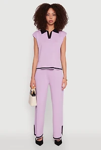 Daisy Contrast Trim Wide Leg Pants