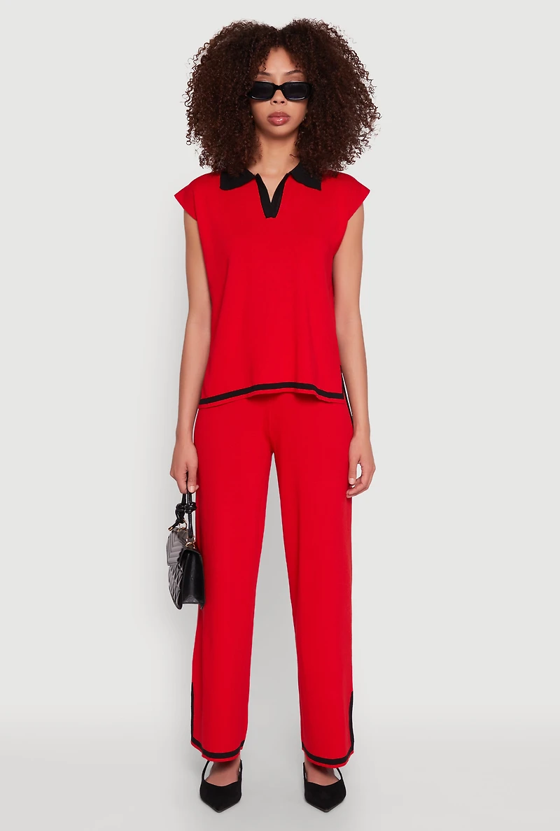 Daisy Contrast Trim Wide Leg Pants