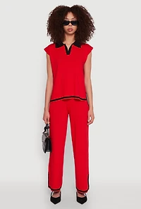 Daisy Contrast Trim Wide Leg Pants