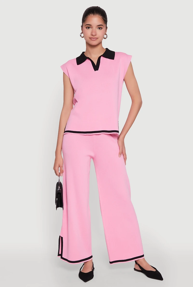 Daisy Contrast Trim Wide Leg Pants