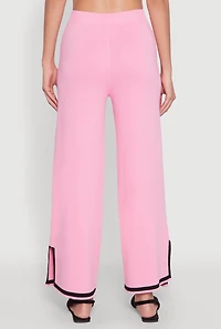 Womens Daisy Contrast Trim Wide Leg Pants, Pink, Size S