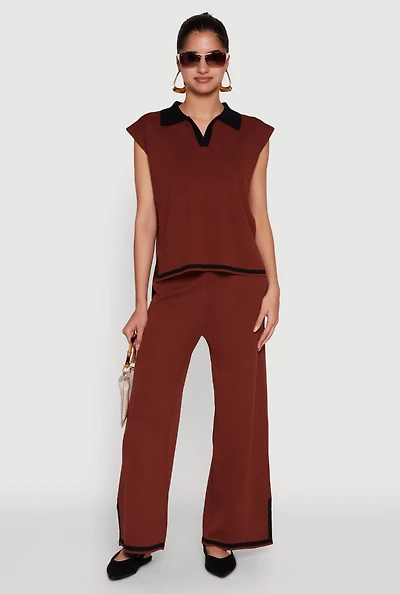 Womens Daisy Contrast Trim Wide Leg Pants,