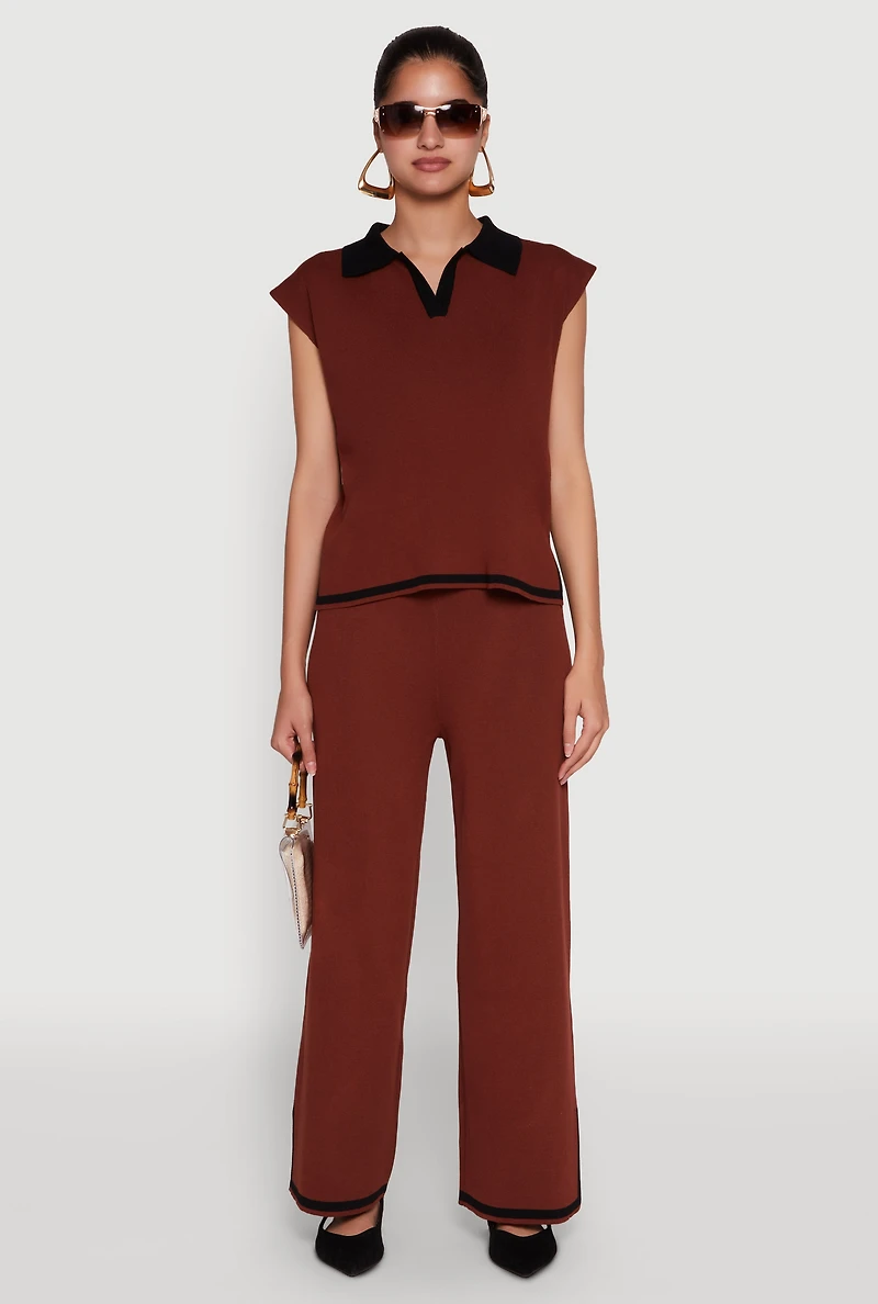 Womens Daisy Contrast Trim Wide Leg Pants,