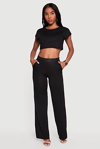 Brushed Knit Cap Sleeve Crew Neck Crop Top