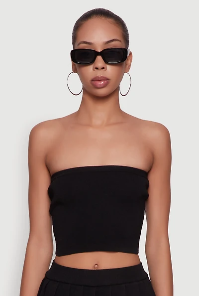 Womens Daisy Rib Knit Cropped Tube Top,