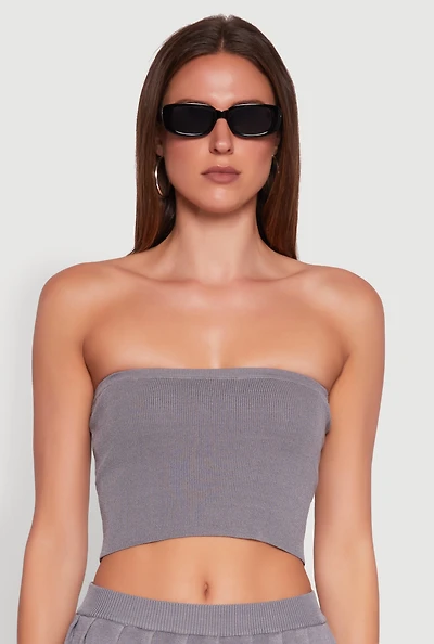 Daisy Rib Knit Cropped Tube Top