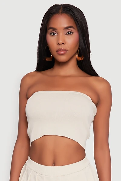 Womens Daisy Rib Knit Cropped Tube Top,