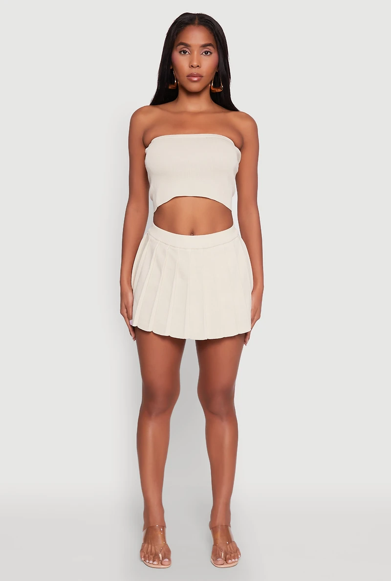 Womens Daisy Rib Knit Cropped Tube Top,