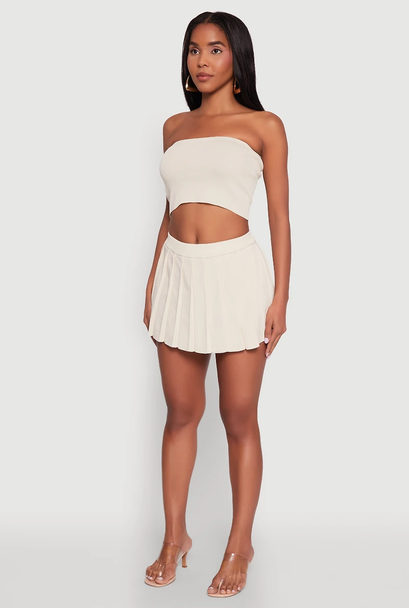 Womens Daisy Rib Knit Cropped Tube Top,