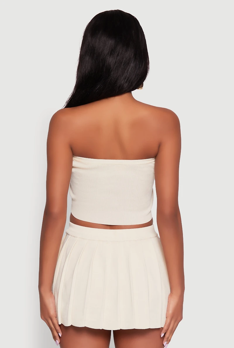 Womens Daisy Rib Knit Cropped Tube Top,