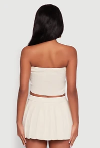 Womens Daisy Rib Knit Cropped Tube Top,