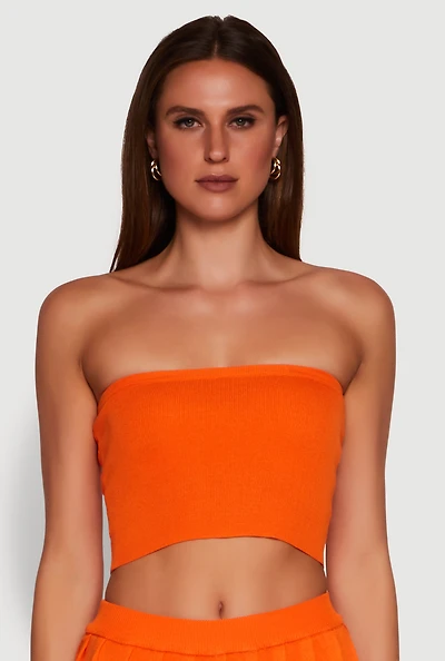 Womens Daisy Rib Knit Cropped Tube Top,